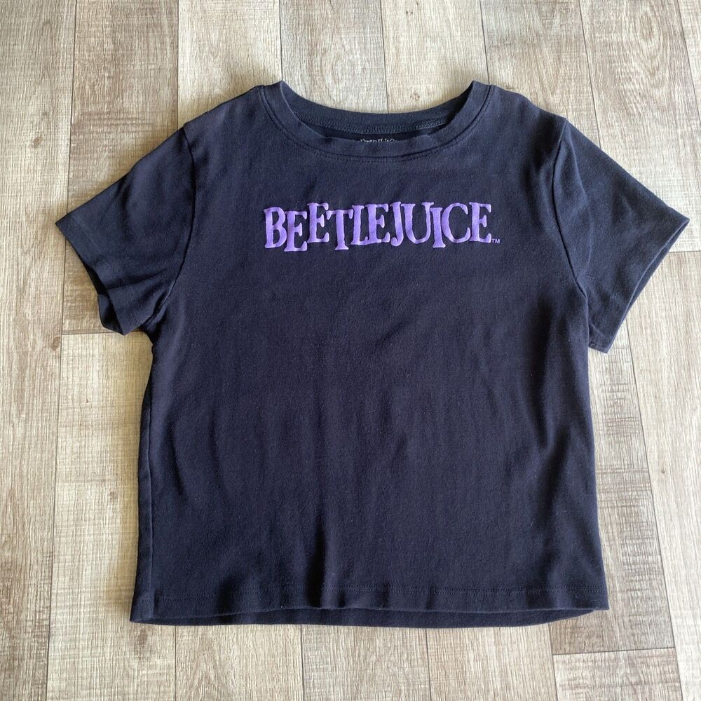 Vintage Kids Beetlejuice Short Sleeve Shirt Size L Purple Spellout